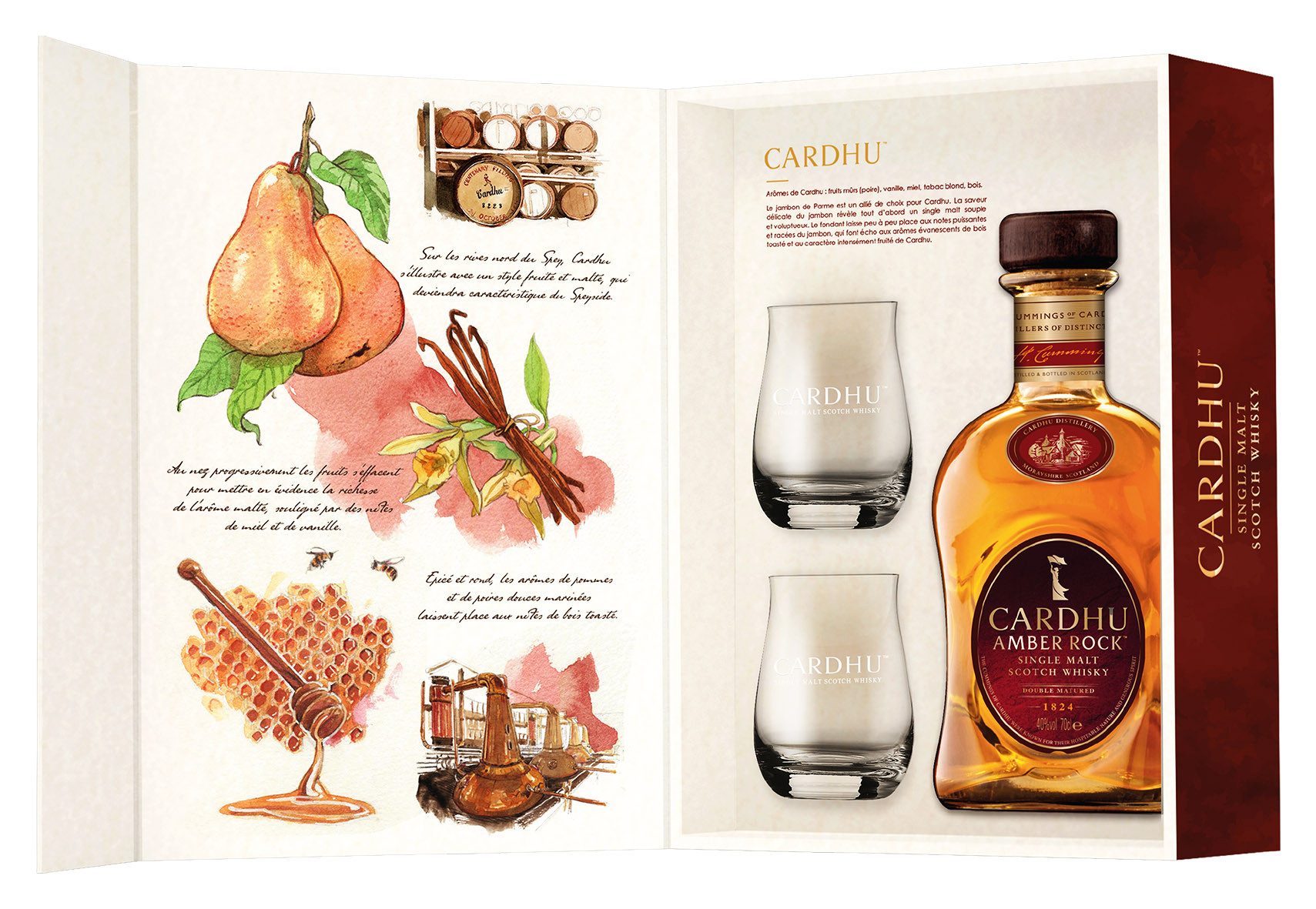 Achat de Whisky Cardhu Amber Rock 70cl vendu en Coffret Saveurs d'écosse 2  verres sur notre site - Odyssee-vins