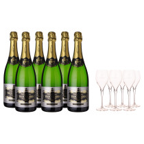 Lot de 6 Champagne Trouillard Extra Sélection Brut 75cl + 6 verres www.odyssee-vins.com